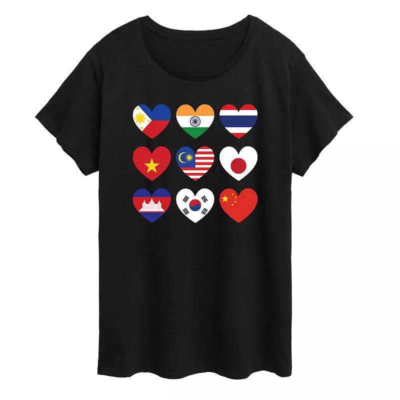 Plus AAPI Heart Flags Graphic Tee, Womens Grey Gray Product Image