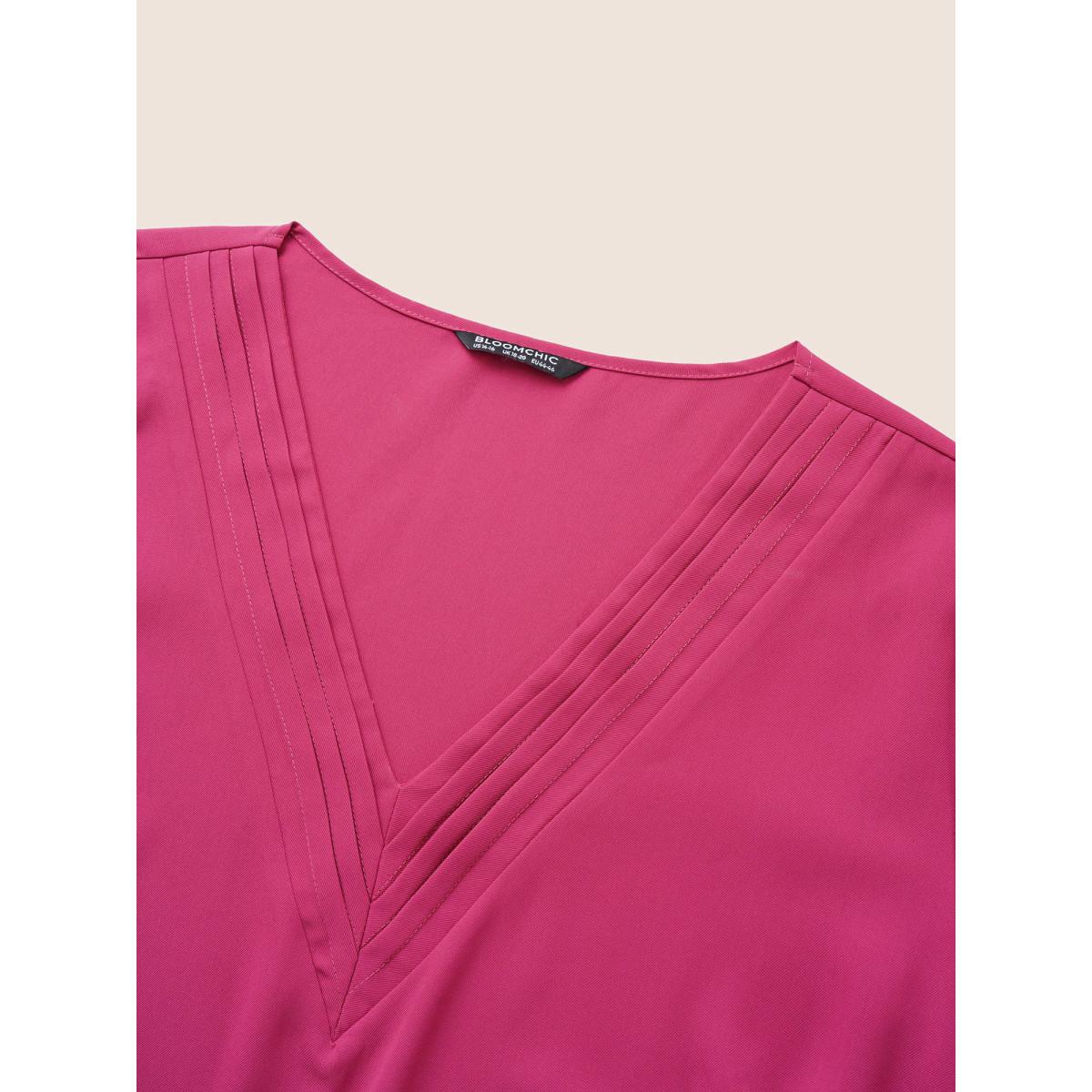 Plus Size RedViolet Anti-Wrinkle Pleated Tiered Flutter Sleeve Blouse Women Office Short sleeve V-neck Work Blouses BloomChic 28/5X Product Image