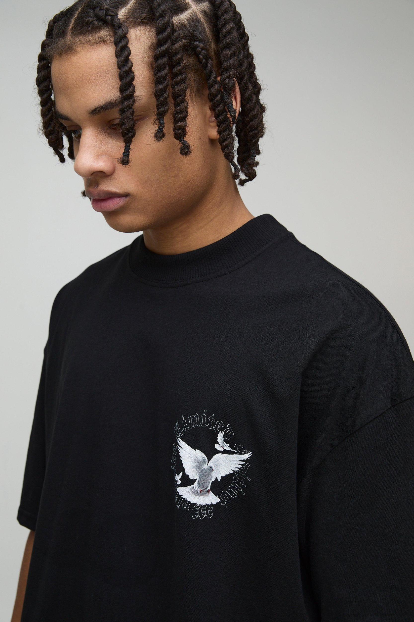 Oversized Extended Neck Dove Graphic T-Shirt | boohooMAN USA Product Image