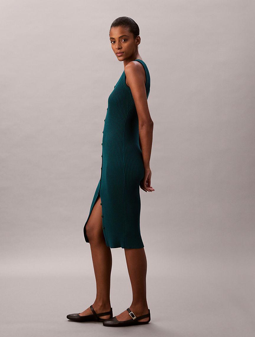 Smooth Cotton Rib Slim Midi Dress Product Image