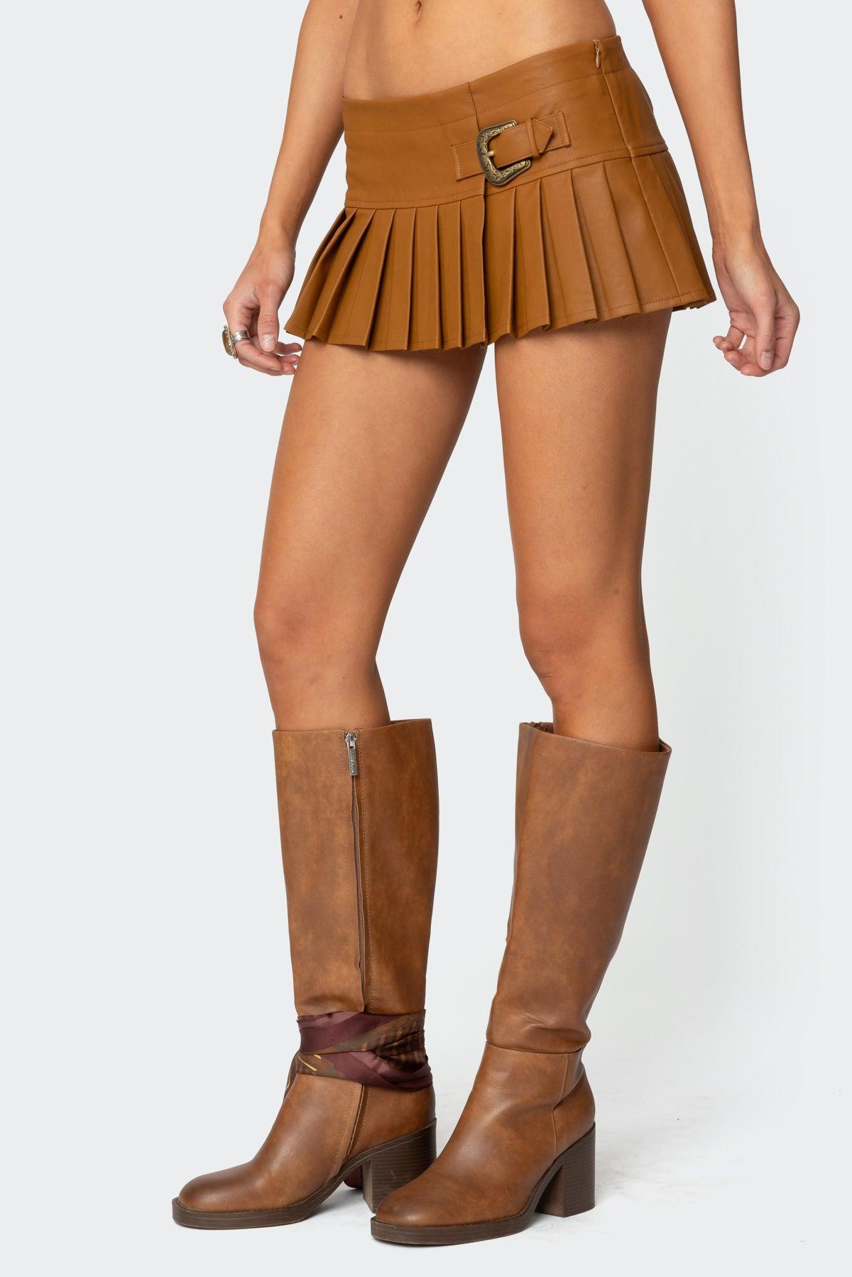 Pleated Faux Leather Mini Skort Product Image