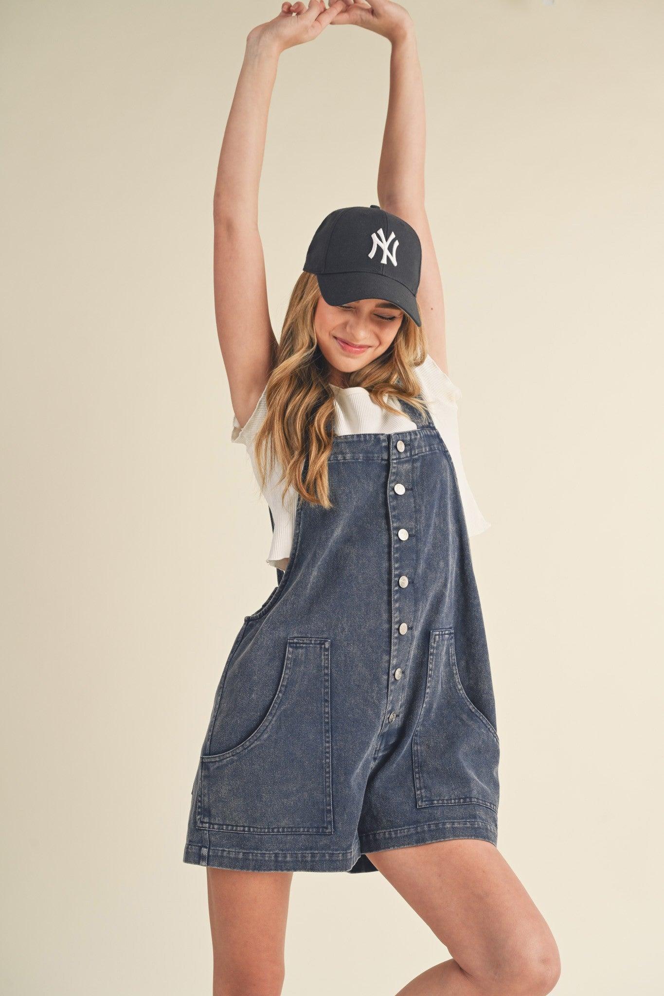 Relaxed Fit Washed Cute Romper Product Image