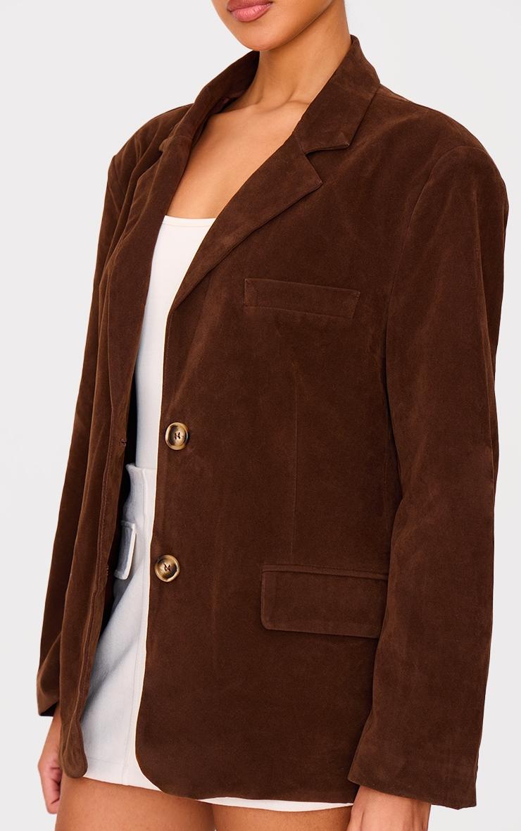  Chocolate Faux Suede Longline Blazer Product Image