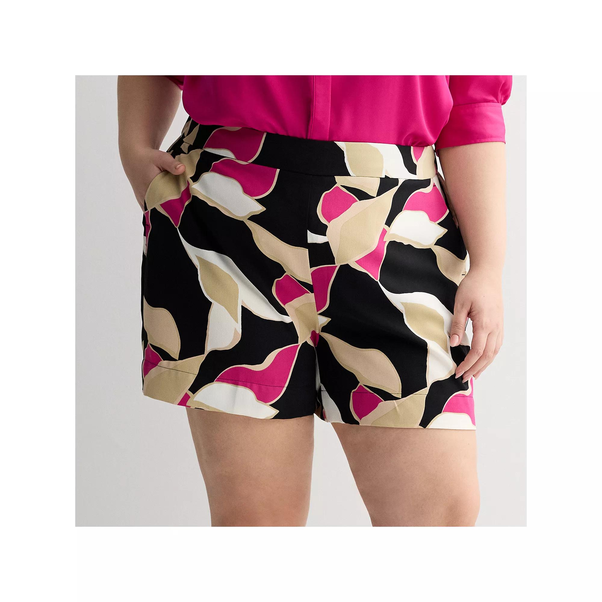 Plus Size Nine West Pull-On Easy Shorts, Women's, Size: 4XL, Black Mid Abstract Product Image