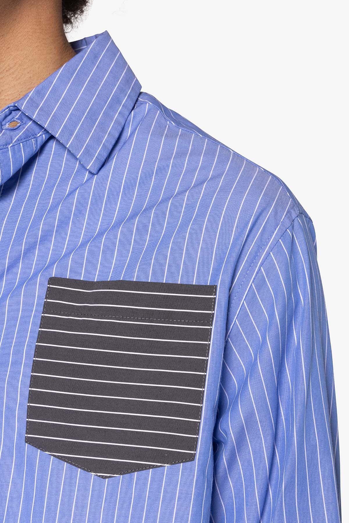 Contrast Sleeve Striped Shirt - Blue Product Image
