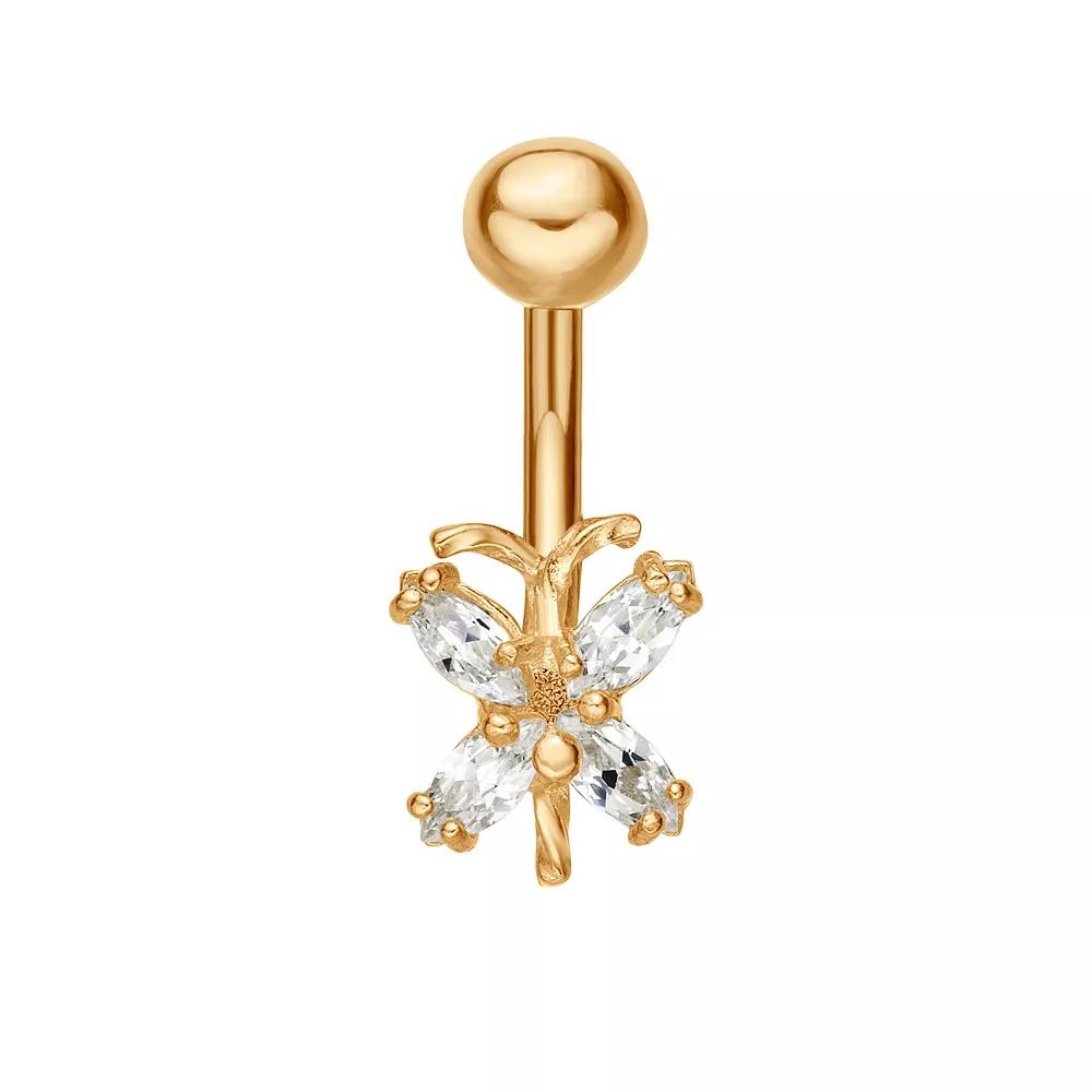 Lila Moon 10k Gold Cubic Zirconia Butterfly Belly Ring, Women's Product Image