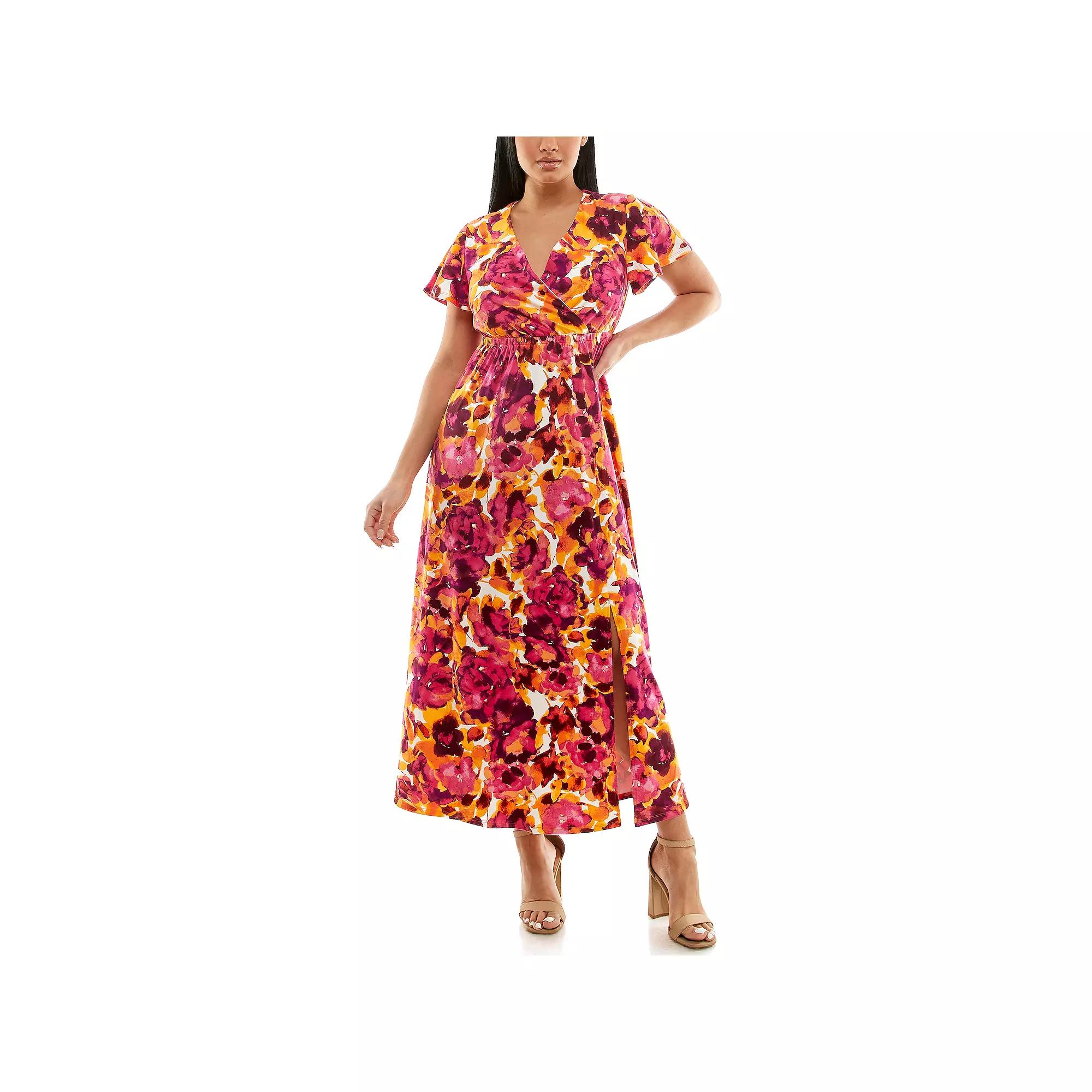 Women's Nina Leonard Flutter Sleeve Maxi Dress, Size: Small, Dragonfruit Team Product Image