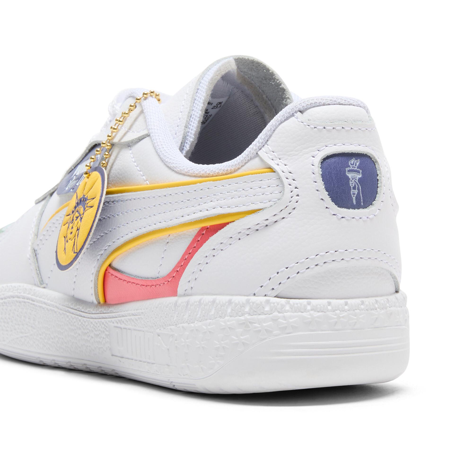 PUMA Palermo Moda NYC Flagship Women's Sneakers in White/Sunny Yellow/Blue Crystal Product Image