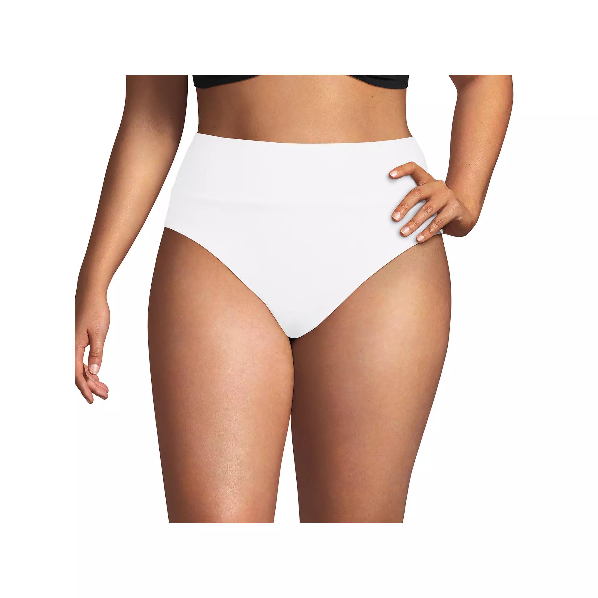 Plus Size Lands' End Size Tugless High Waisted Bikini Bottoms, Women's, Size: 16 W, White Product Image