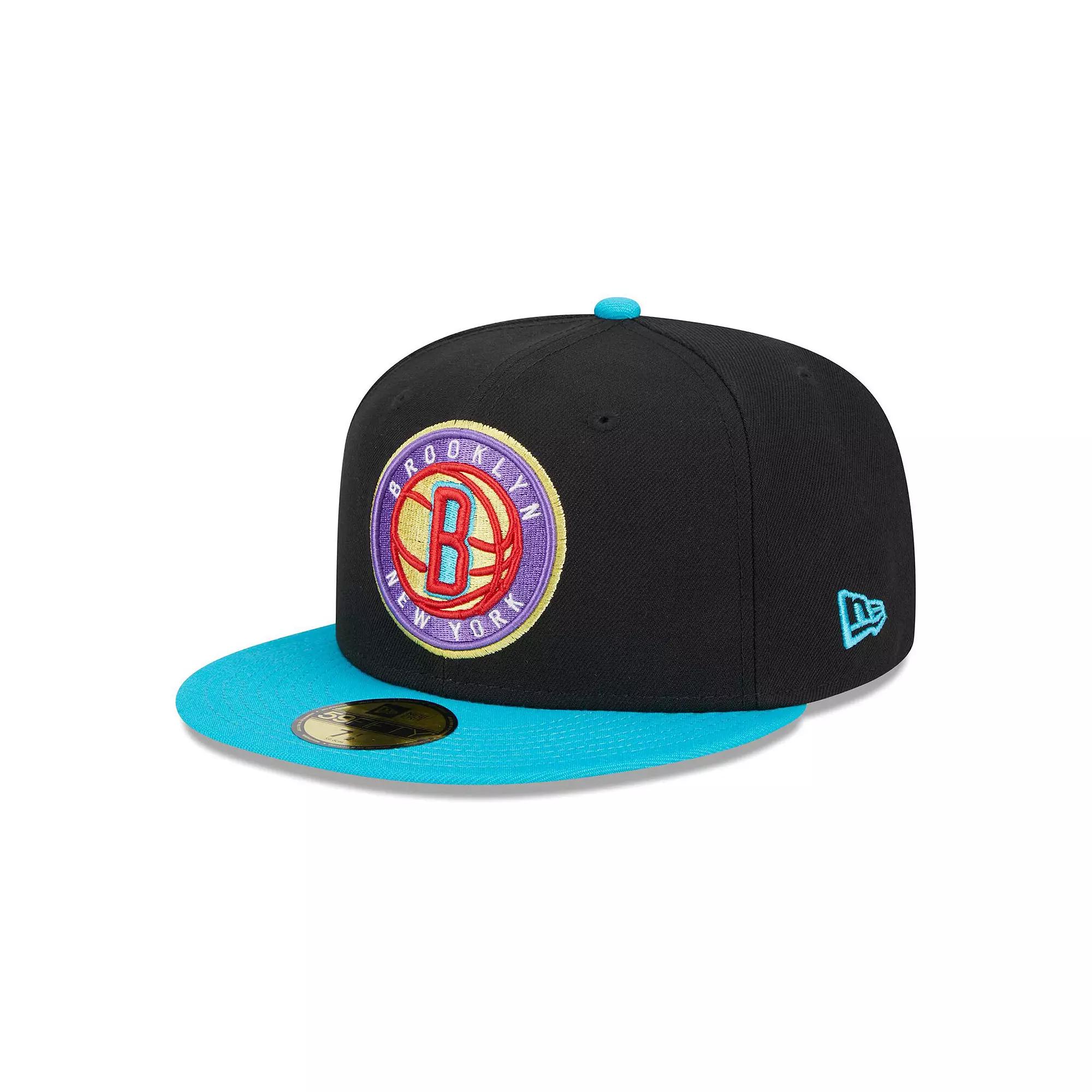 Men's New Era Black/Turquoise Brooklyn Nets Arcade Scheme 59FIFTY Fitted Hat,  Product Image