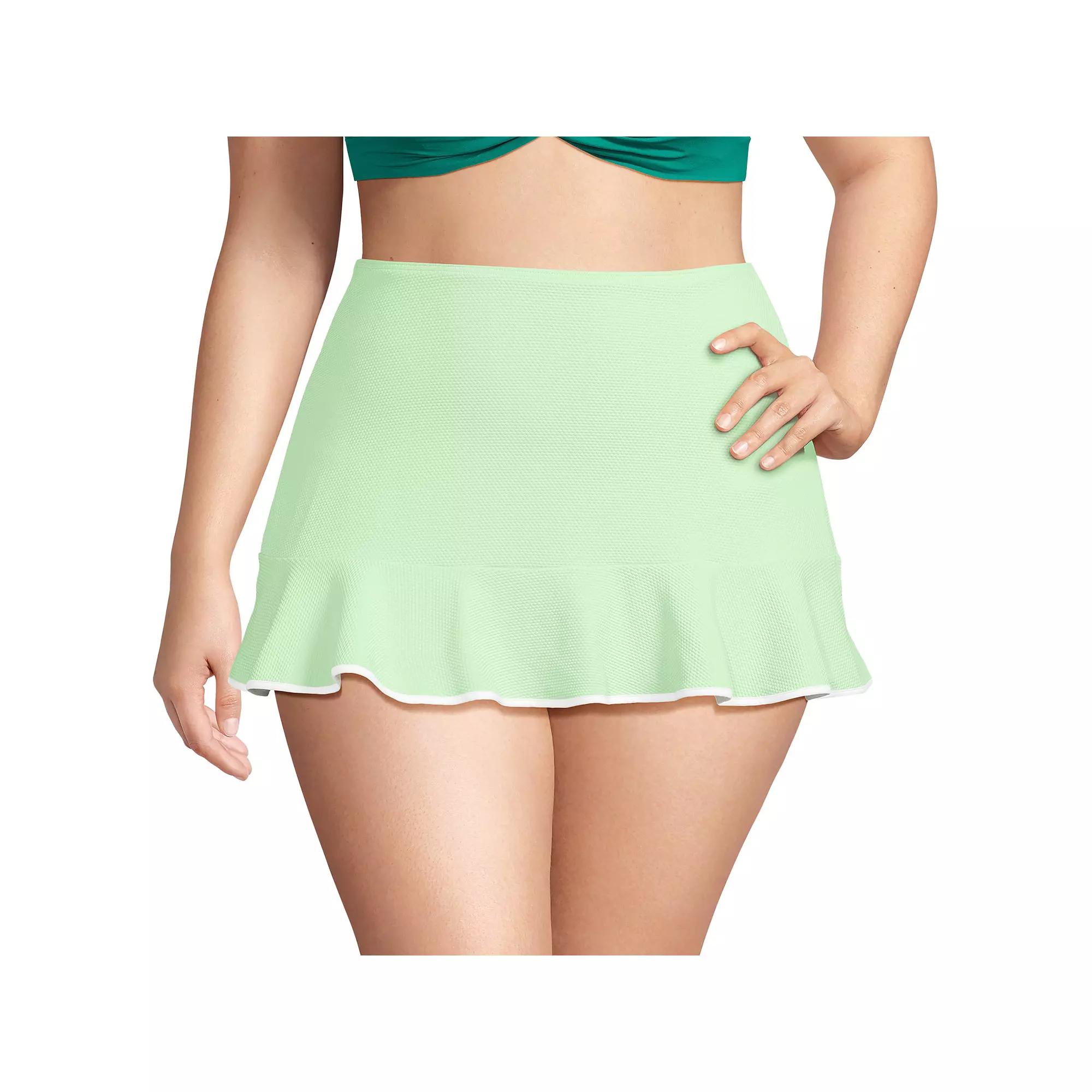 Plus Size Lands' End Pique Ruffle Hem Mini Swim Bottoms, Women's, Size: 16 W, Icy Mint White Product Image