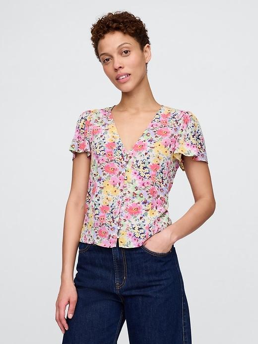 Crepe Flutter-Sleeve Top Product Image