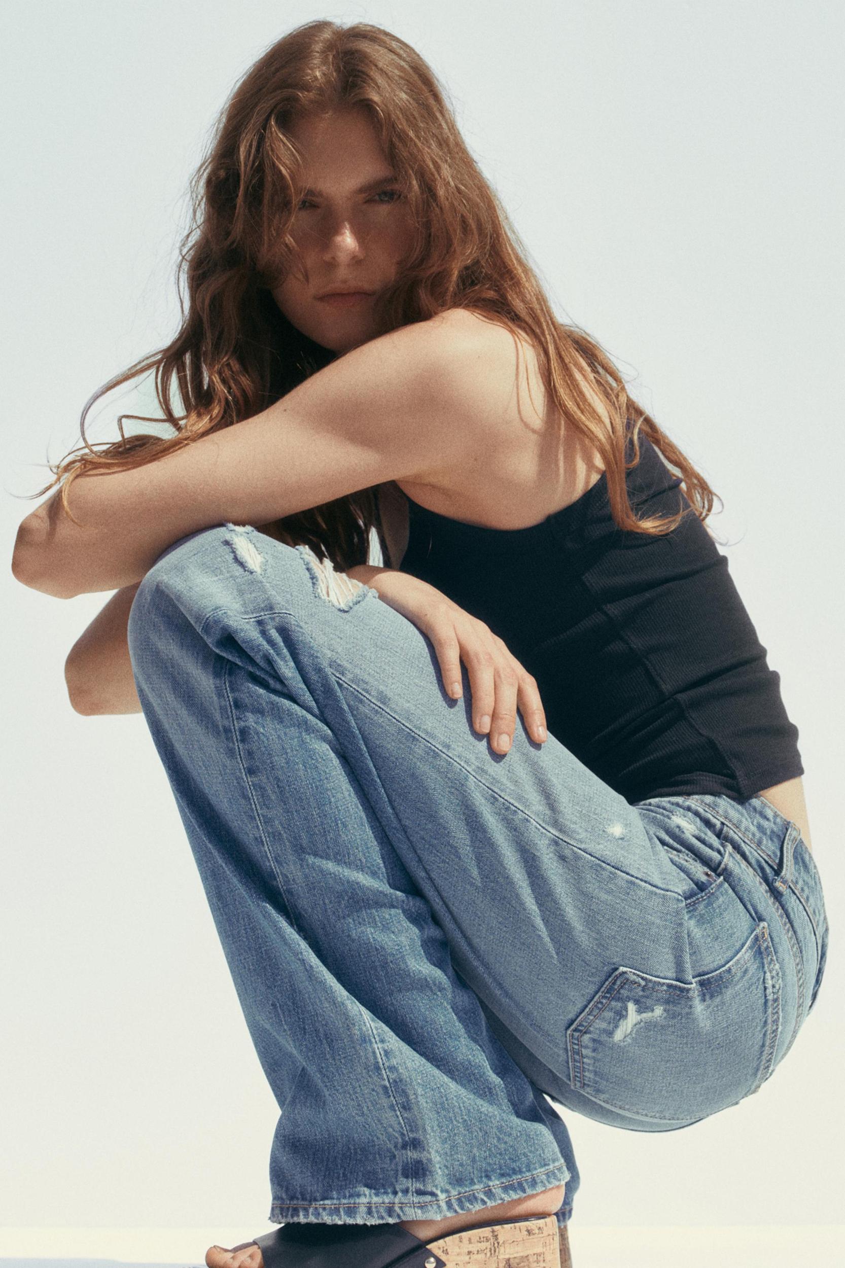 TRF MID-RISE RIPPED WIDE LEG JEANS Product Image