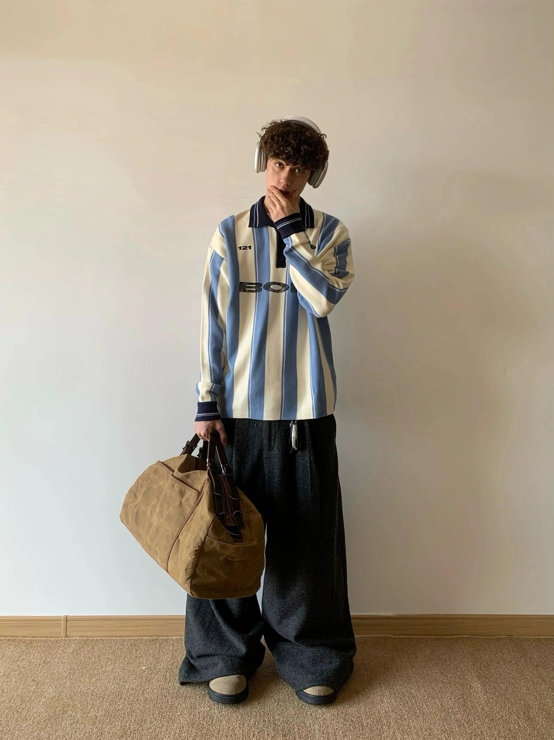 RT No. 18005 SOCCER STRIPE HENRY COLLAR SWEATER Product Image