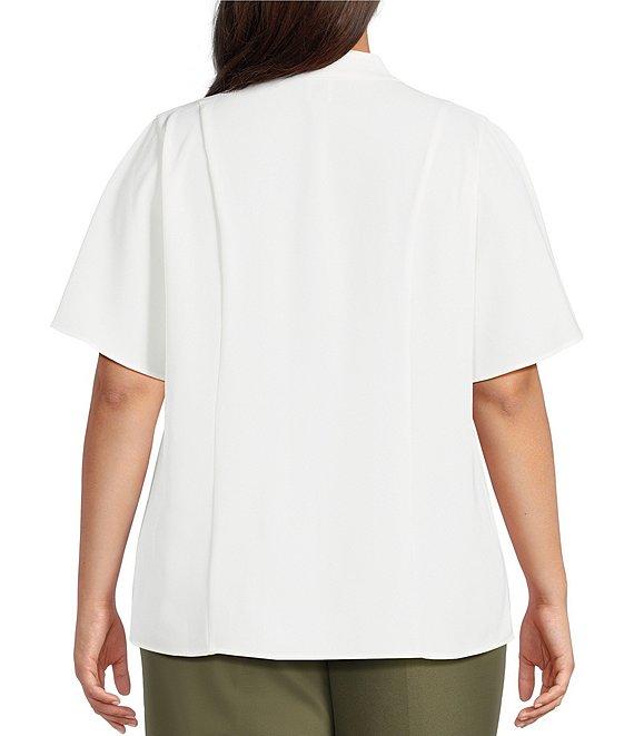 Anne Klein Plus Size Mandarin Collar Flutter Short Sleeve Button Front Top Product Image