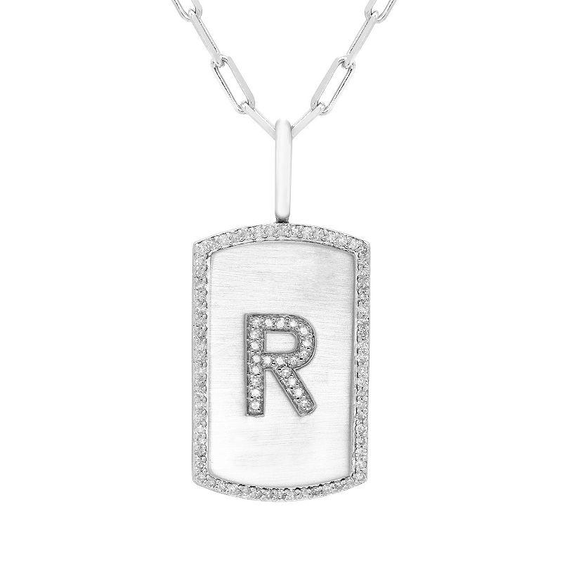 It's Personal Initial Sterling Silver & 1/4 Carat T.W. Diamond Dog Tag Necklace, Women's,  Product Image