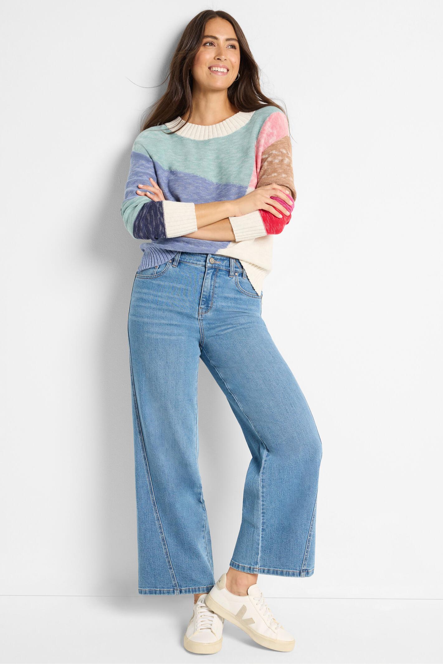 Color Crossing Sweater- Blue/Multi Product Image