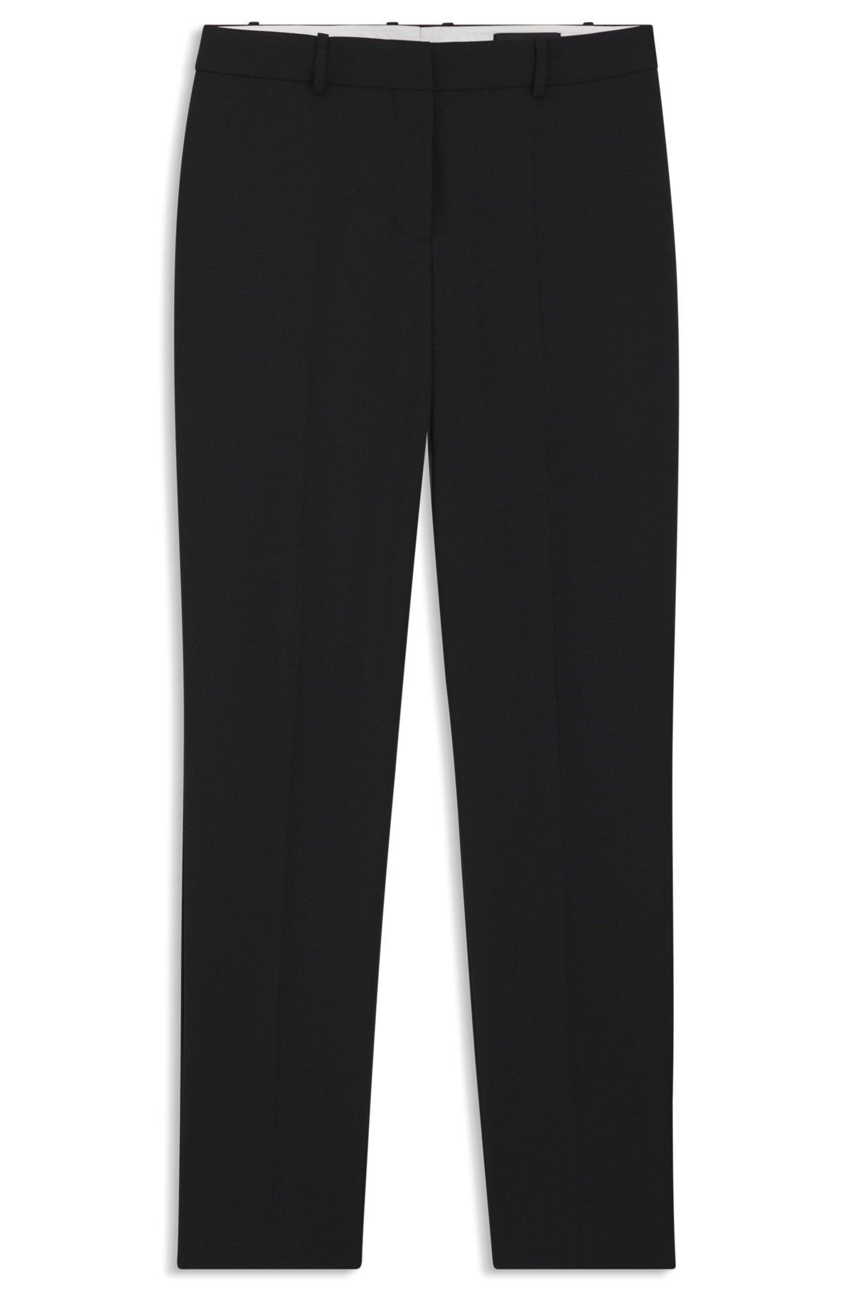 BOSS - Regular-fit tapered-leg pants in checkered virgin wool - Black Product Image