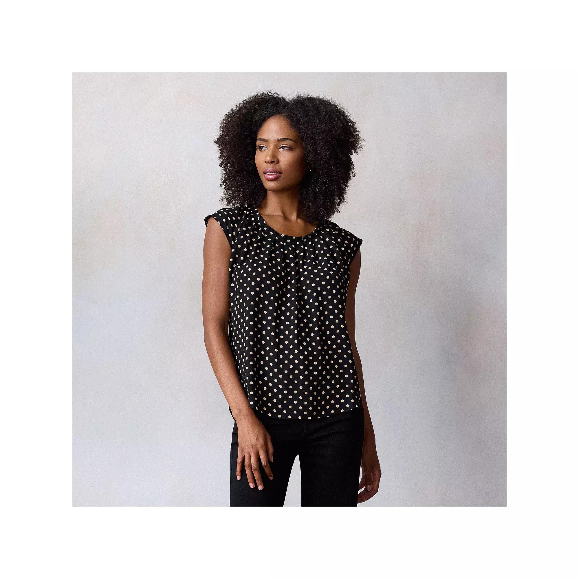 Women's LC Lauren Conrad Pleated Scoopneck Top, Size: Large, Black Clara Dot Product Image