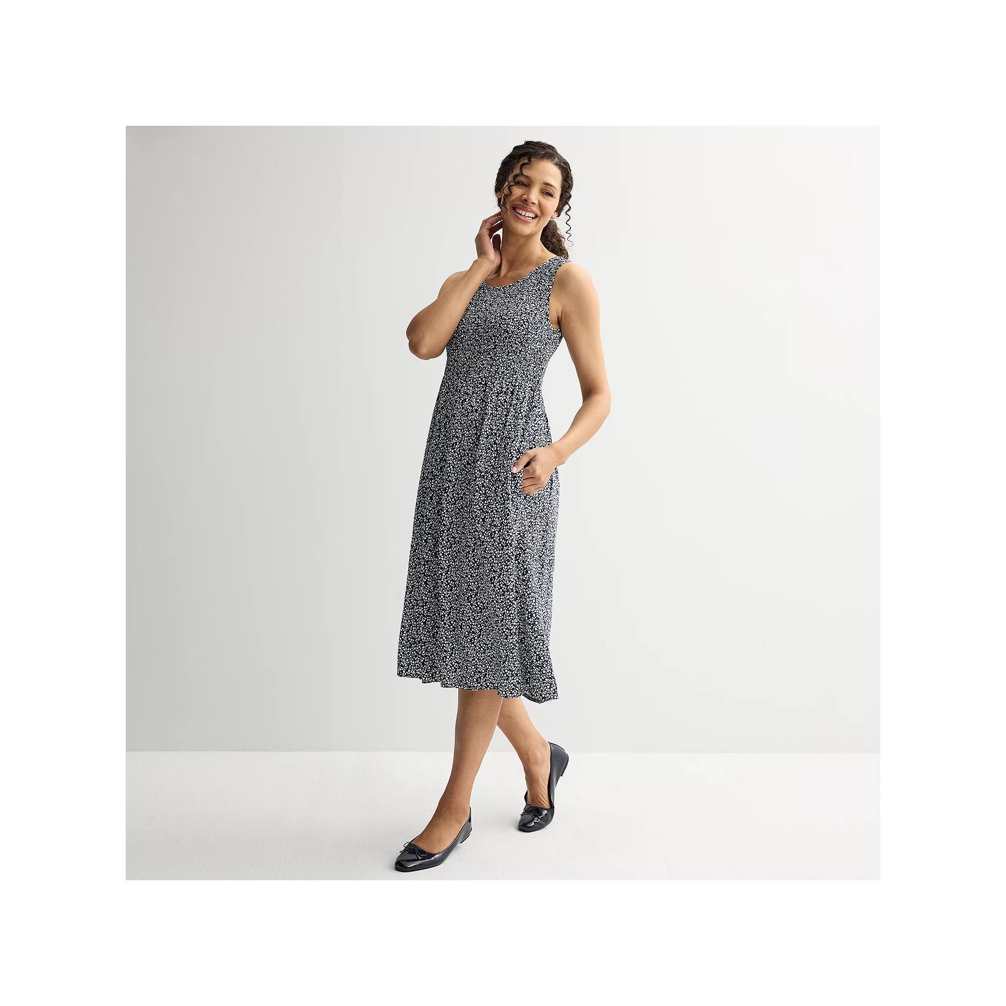 Women's Croft & Barrow® Smocked Midi Dress, Size: XXL, Blue Tiny Blooms Product Image