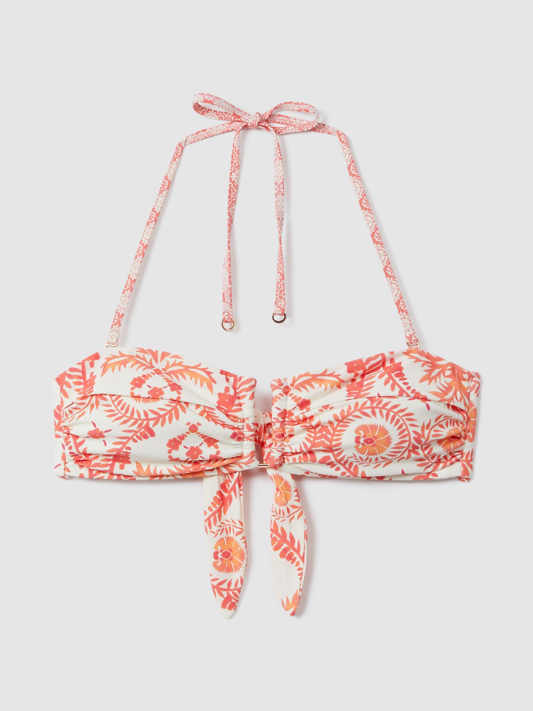 Removable Strap Bandeau Bikini Top in Cream/Coral Product Image