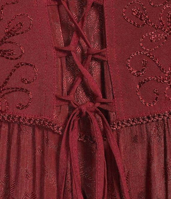 Scully Sleeveless Lace-Up Embroidered Floral Jacquard Tie Waist Midi Dress Product Image