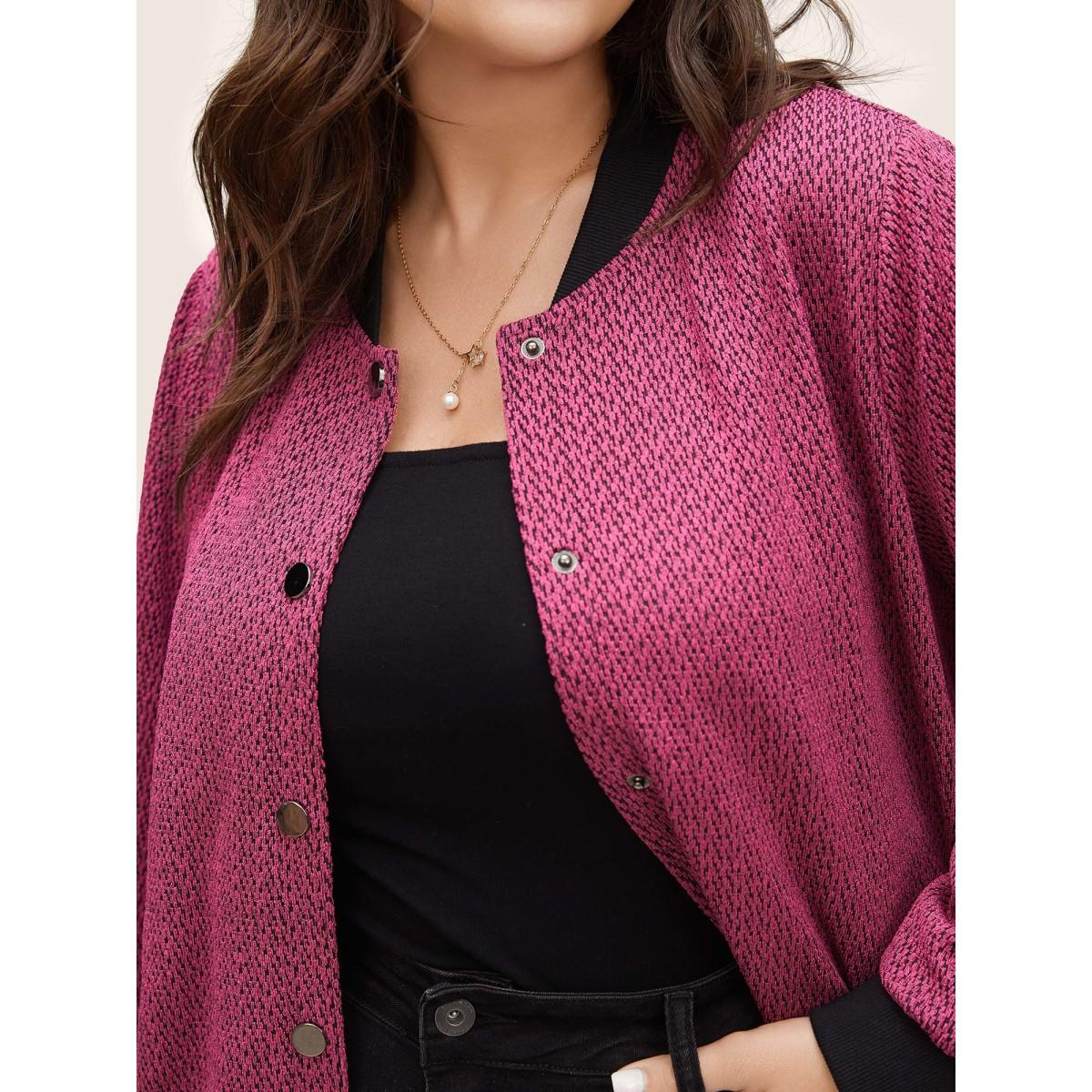 Plus Size Contrast Textured Baseball Collar Jacket Women RedViolet Non Side seam pocket Everyday Jackets BloomChic 14-16/1X Product Image