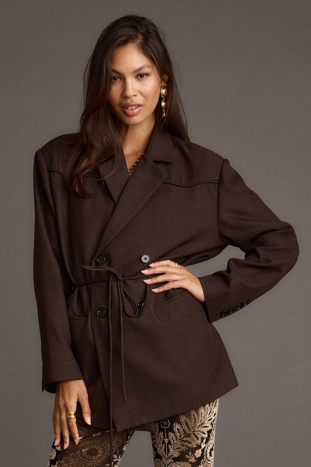 Rebel Brown Belted Double Breasted Blazer Product Image