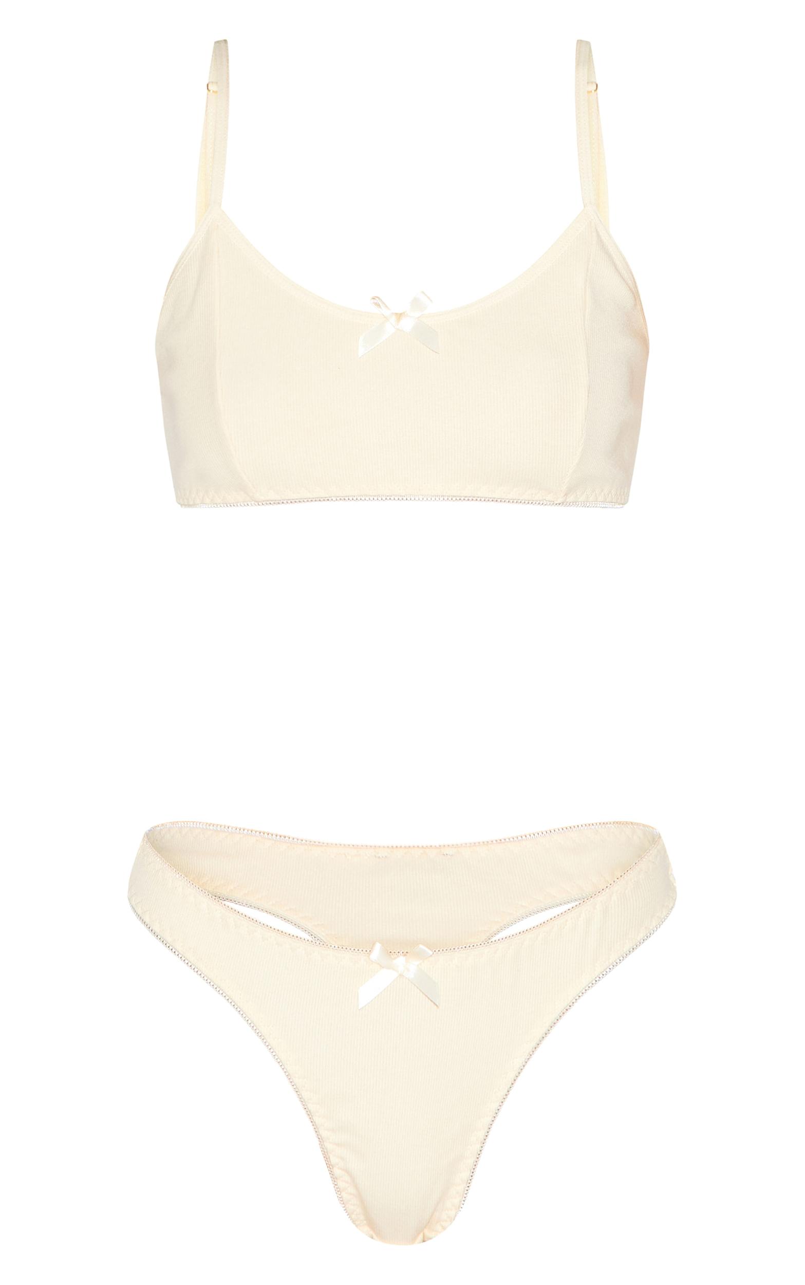 Lemon Jersey Ribbed Bralette And Thong Lingerie Set Product Image