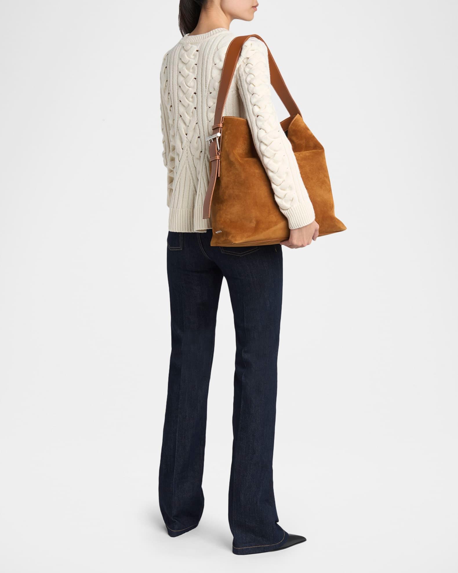 T-Bar Sling Topstitched Suede Tote Bag Product Image