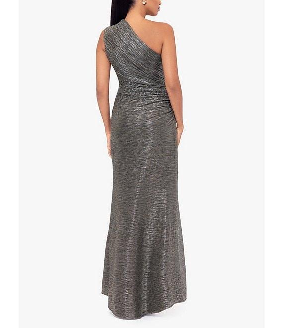 Betsy & Adam Galaxy Pleated One Shoulder Gown Product Image