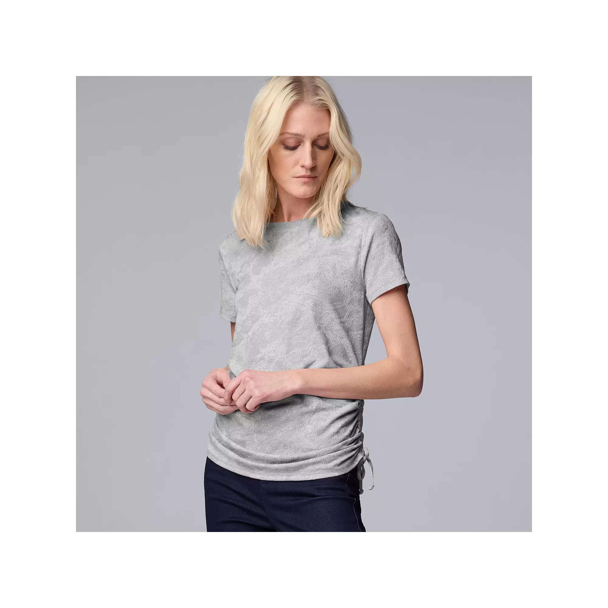 Women's Simply Vera Vera Wang Side Ruched Short Sleeve Top, Size: Large, Light Gray Fox Product Image