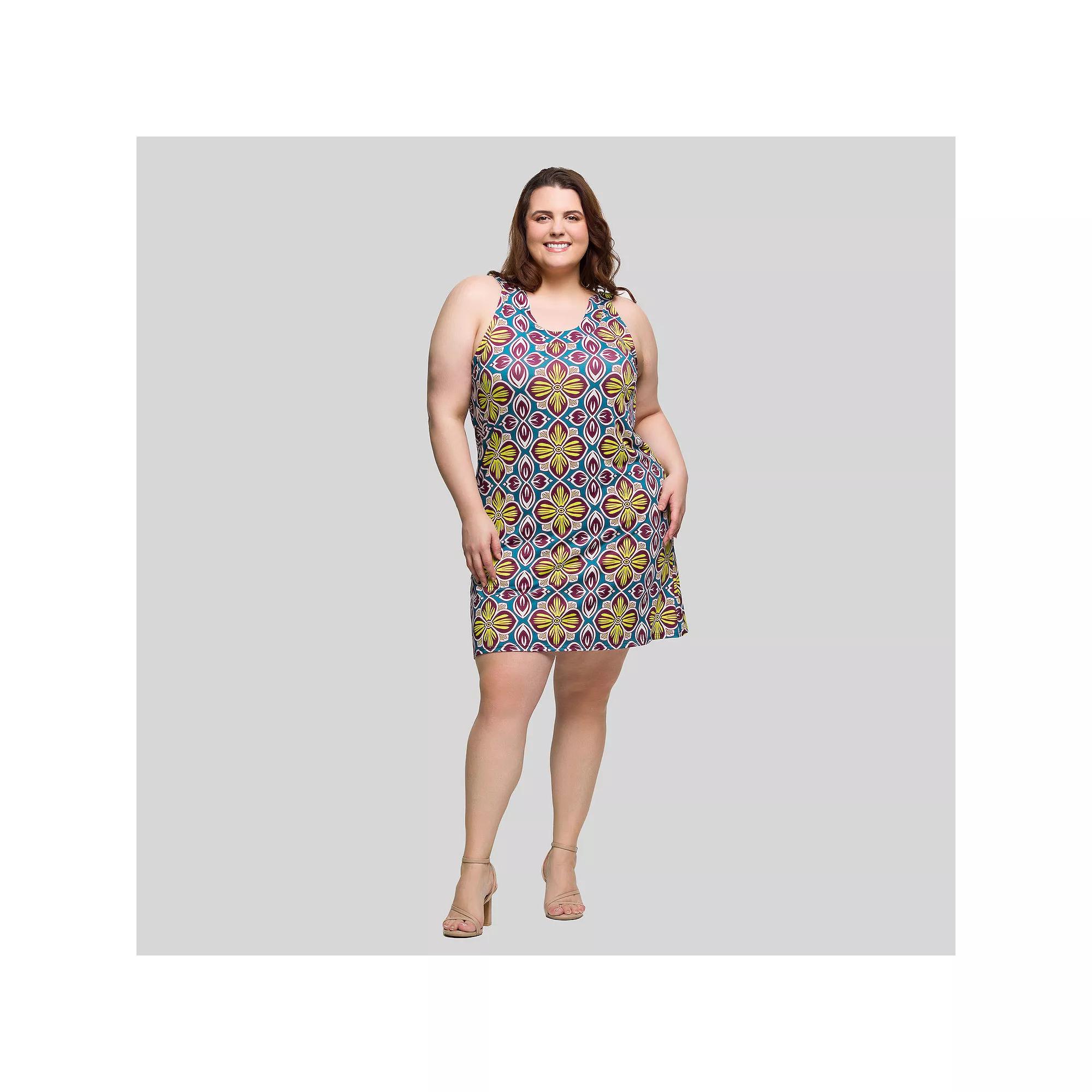 Plus Size 24Seven Comfort Apparel Floral Print Sleeveless Shift Dress, Women's, Size: 3XL, Yellow Team Product Image