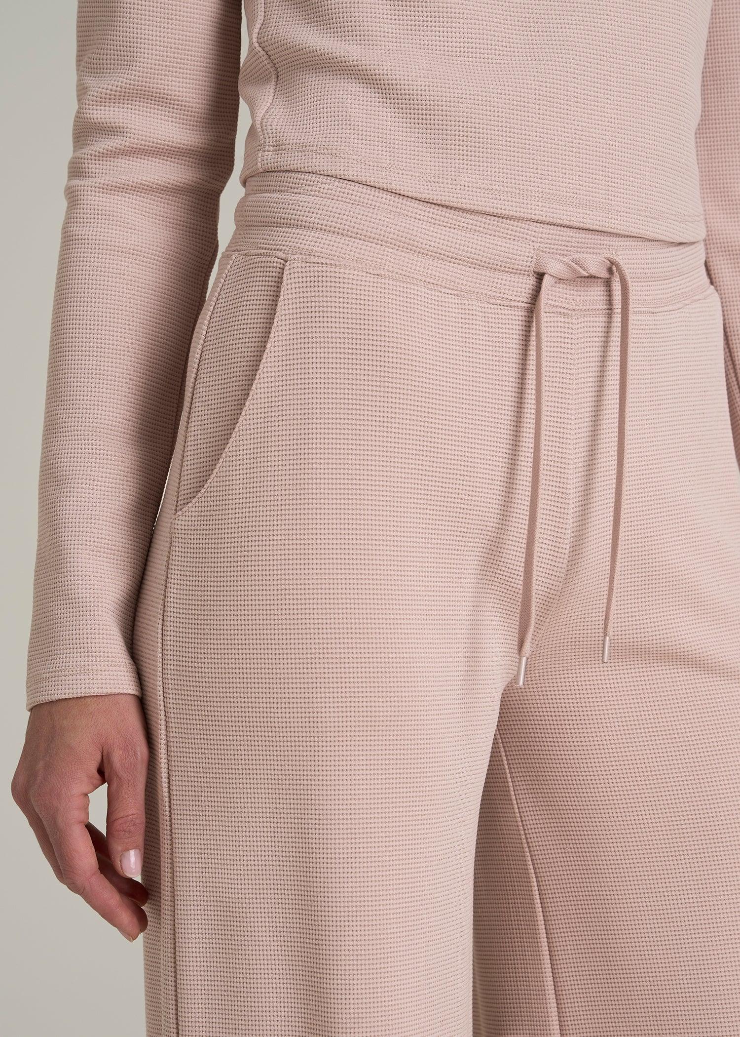 Mid-Rise Waffle Wide-Leg Pants for Tall Women in Desert Rose Product Image