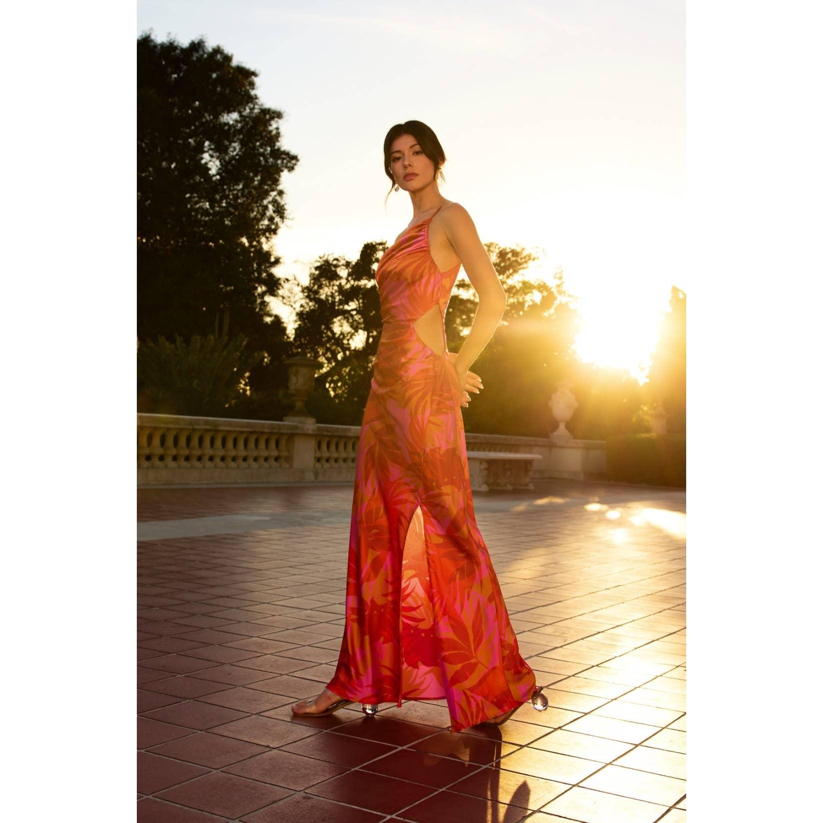 Sunset Lover One Shoulder Ruched Maxi Dress Product Image