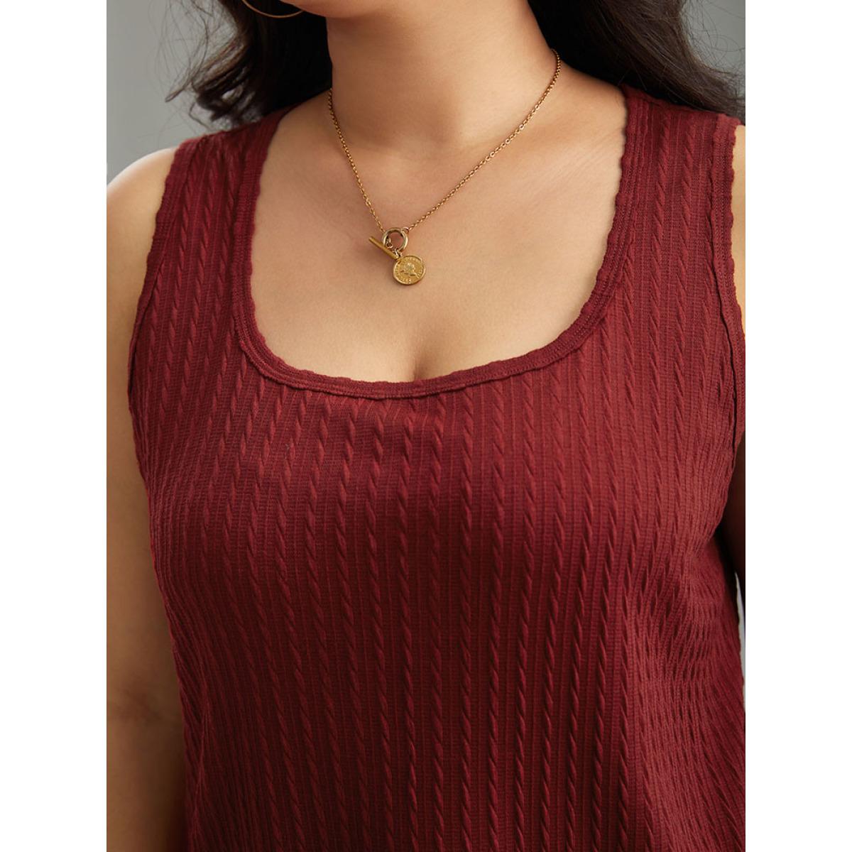 Plus Size Plain Texture Square Neck Tank Top Women Scarlet Casual Texture Square Neck Dailywear Tank Tops Camis BloomChic 12/L Product Image