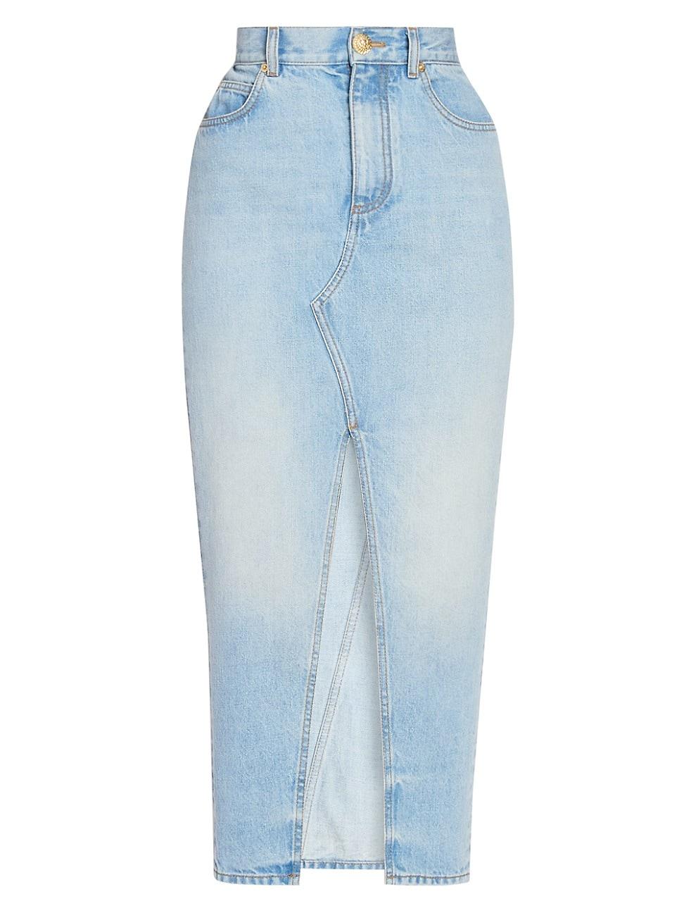Womens Denim Slit Midi-Skirt Product Image