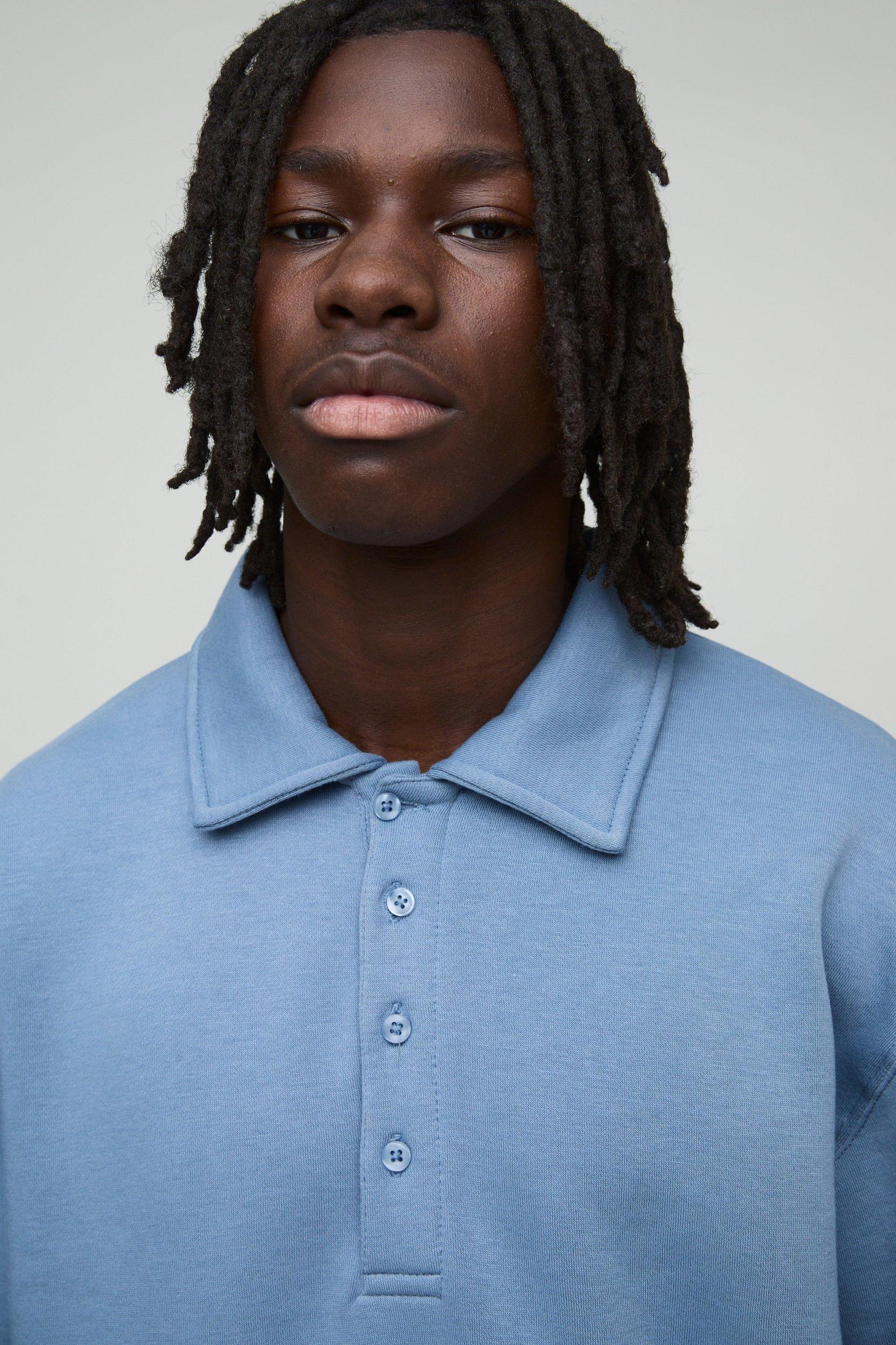 Oversized Heavyweight Long Sleeve Sweatshirt Polo | boohooMAN USA Product Image