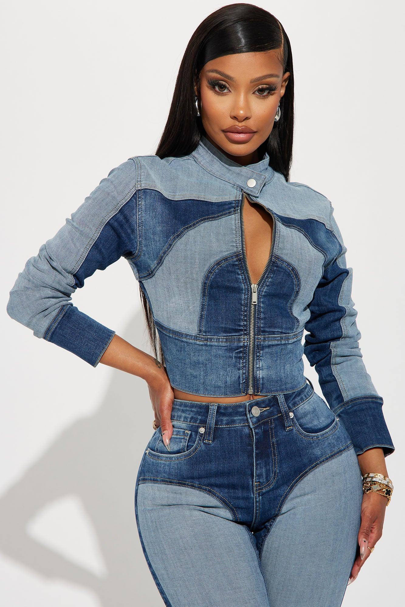 Coronado Two Tone Denim Moto Jacket - Medium Wash Product Image