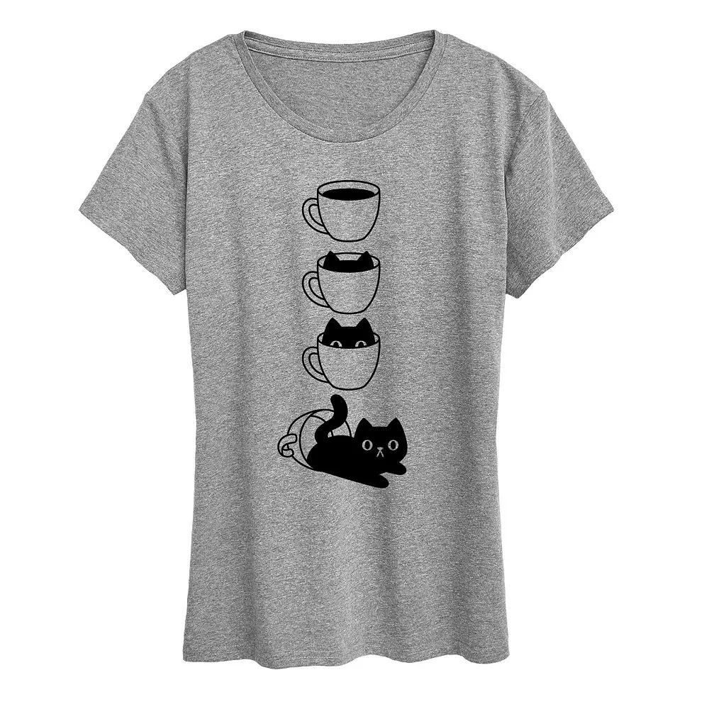 Women's Cat Coffee Cup Graphic Tee, Girl's,  Product Image