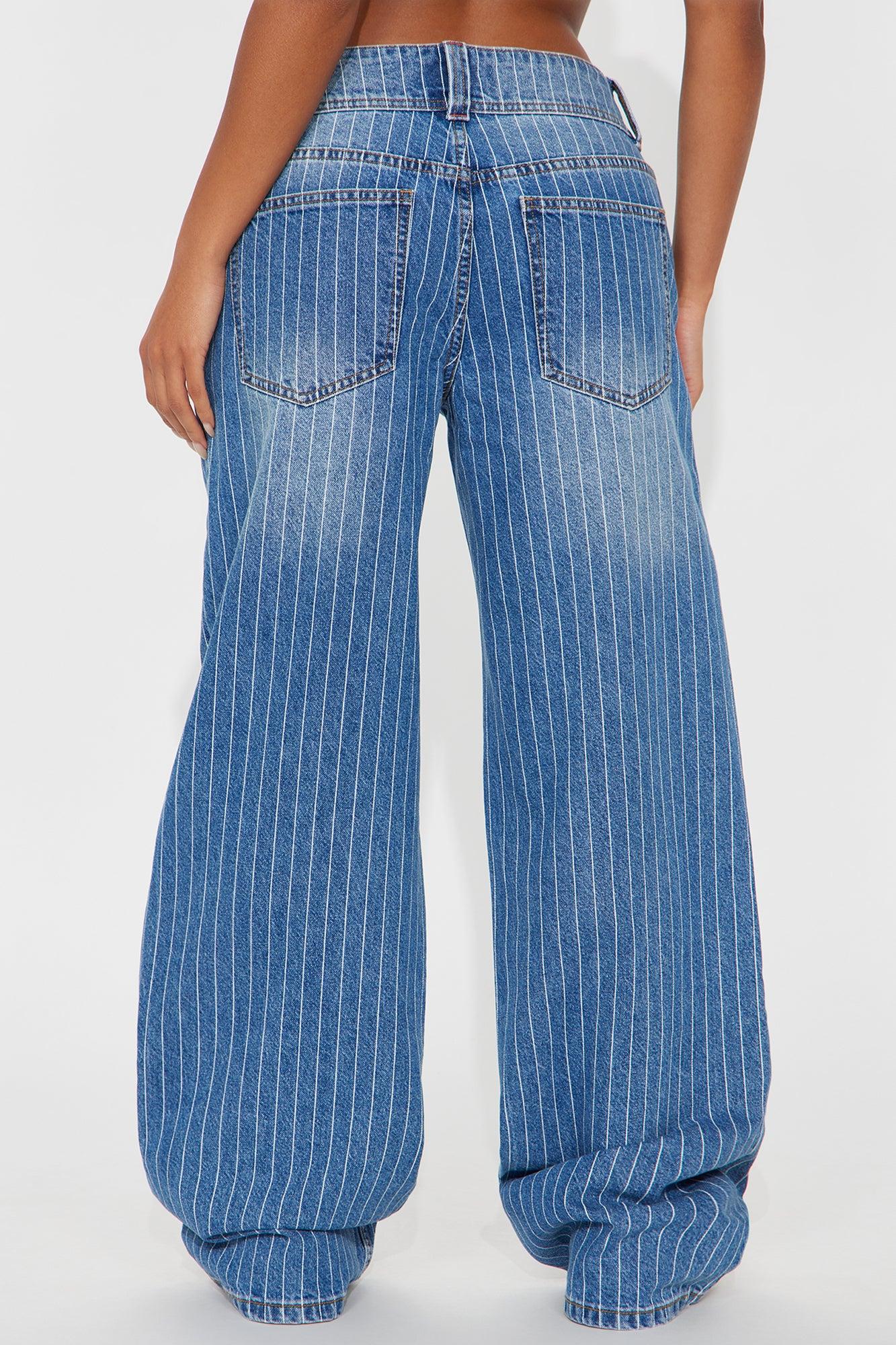 Legendary Low Rise Striped Wide Leg Jeans - Medium Wash Female Product Image