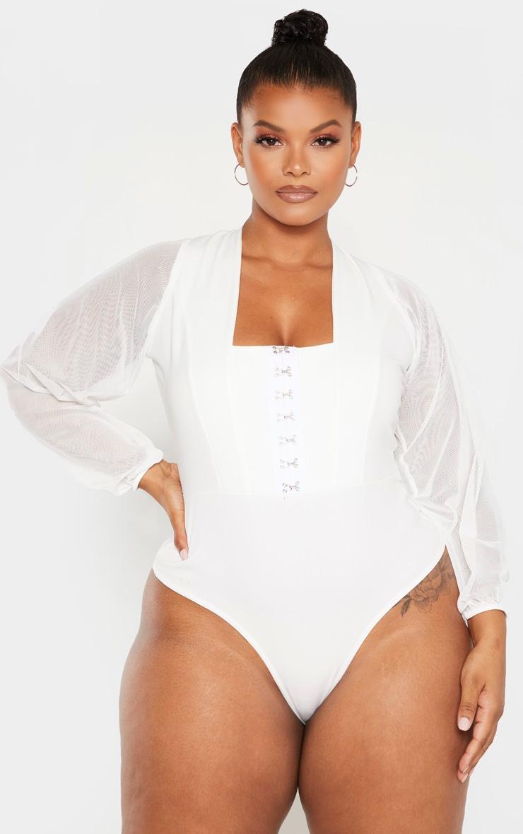 Plus White Eyelet Detail Mesh Sleeve Bodysuit Product Image