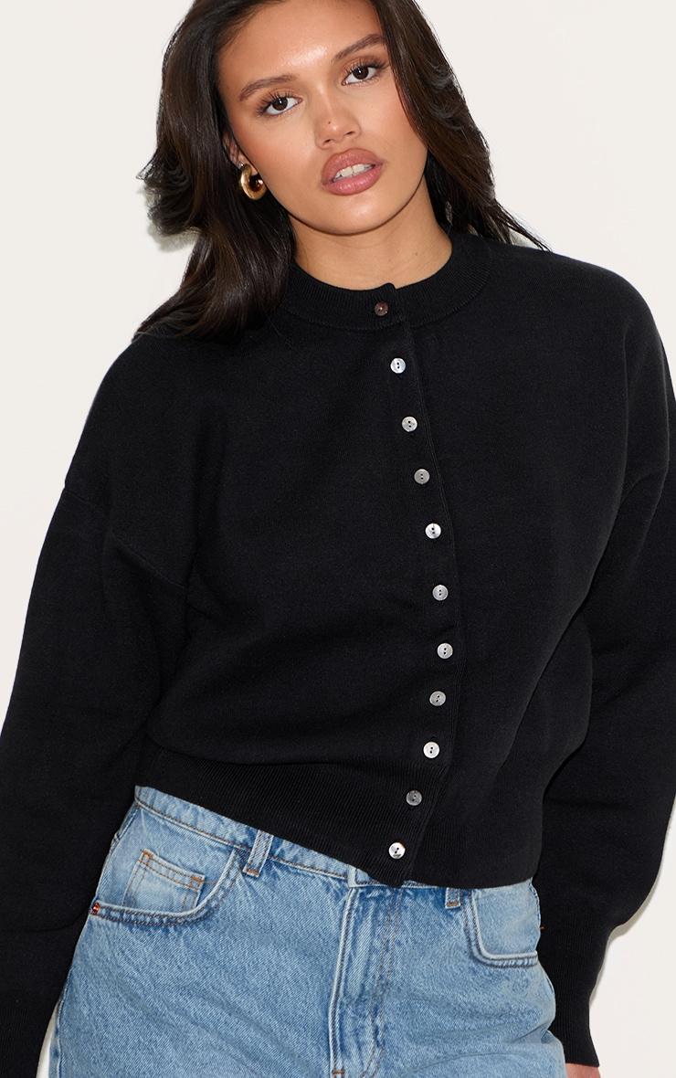 Black Compact Knit Button Through Cardigan Product Image