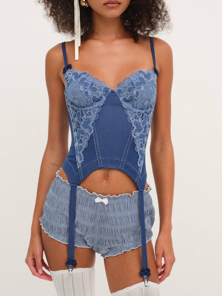 Denim Hearts Bloomer Short — Blue Product Image