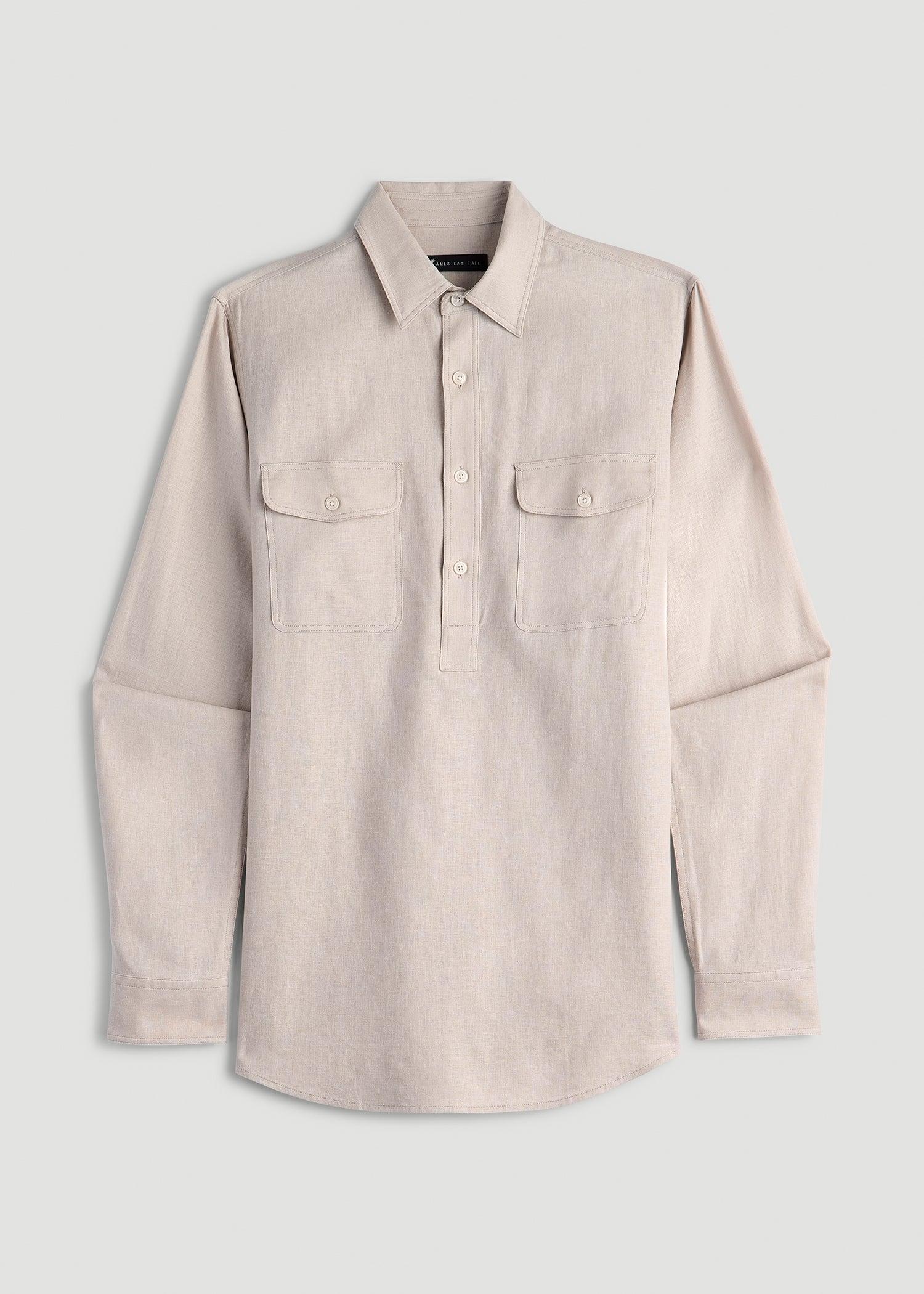 Linen Popover Shirt for Tall Men in Light Taupe Male Product Image