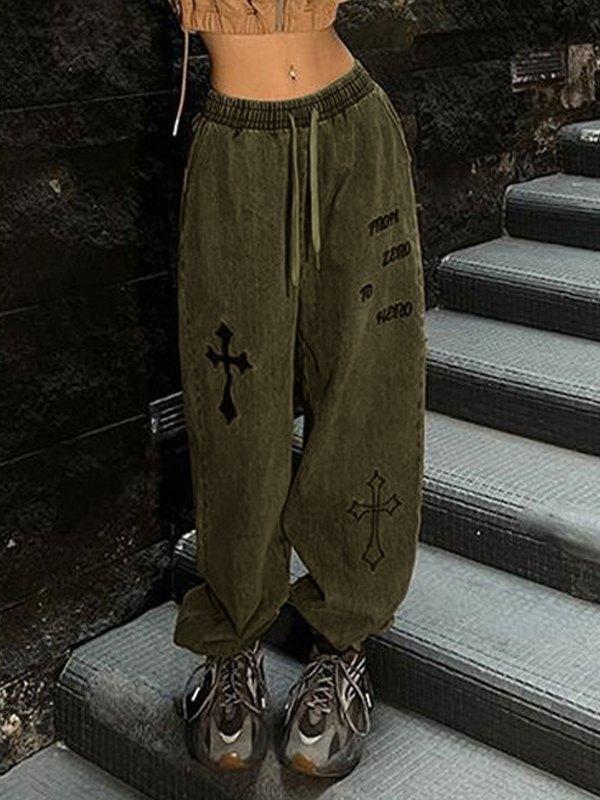 Cross Embroidered Boyfriend Fit Jogger Jeans Product Image