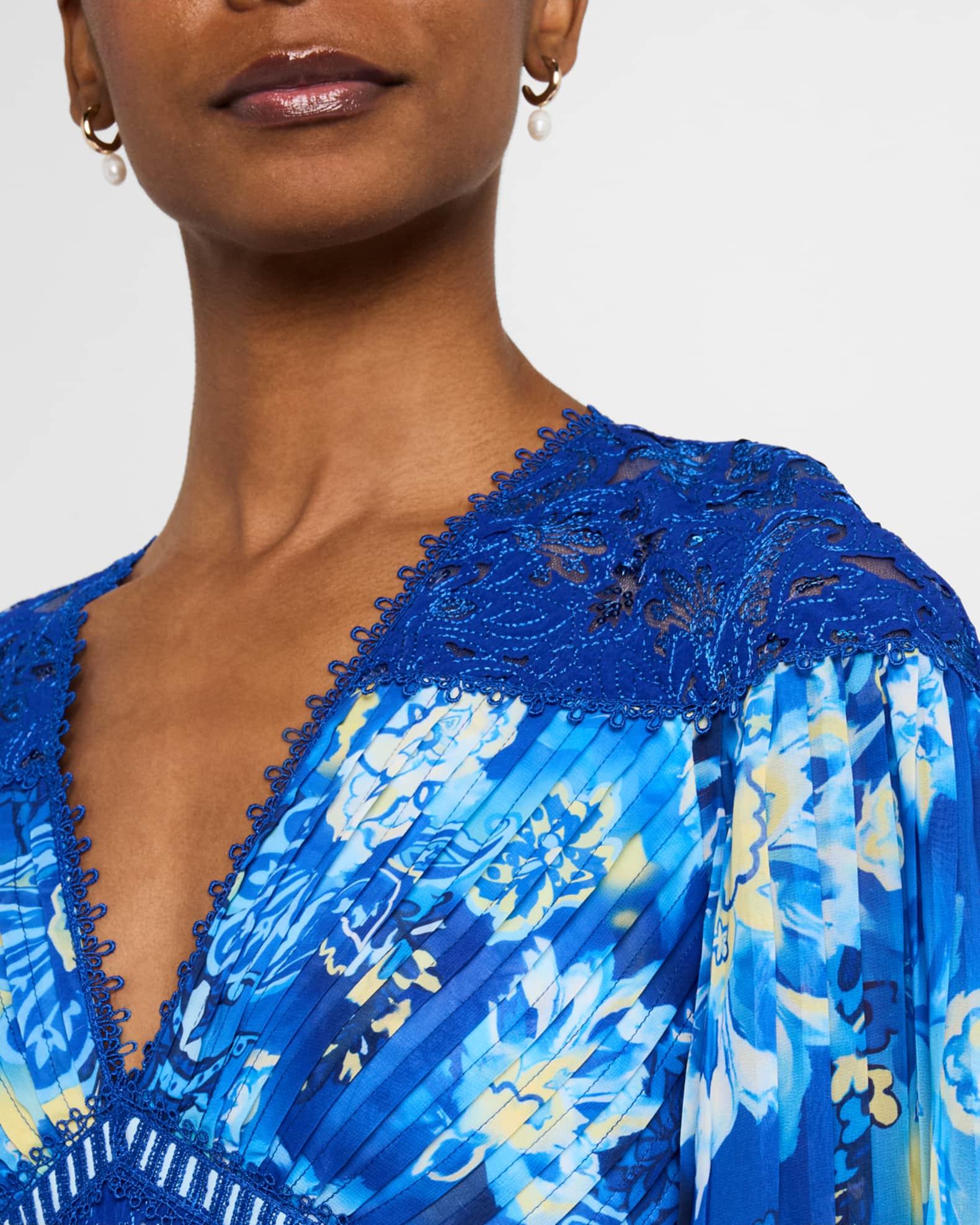 Tiered Lace-Trim Pleated Chiffon Gown Product Image