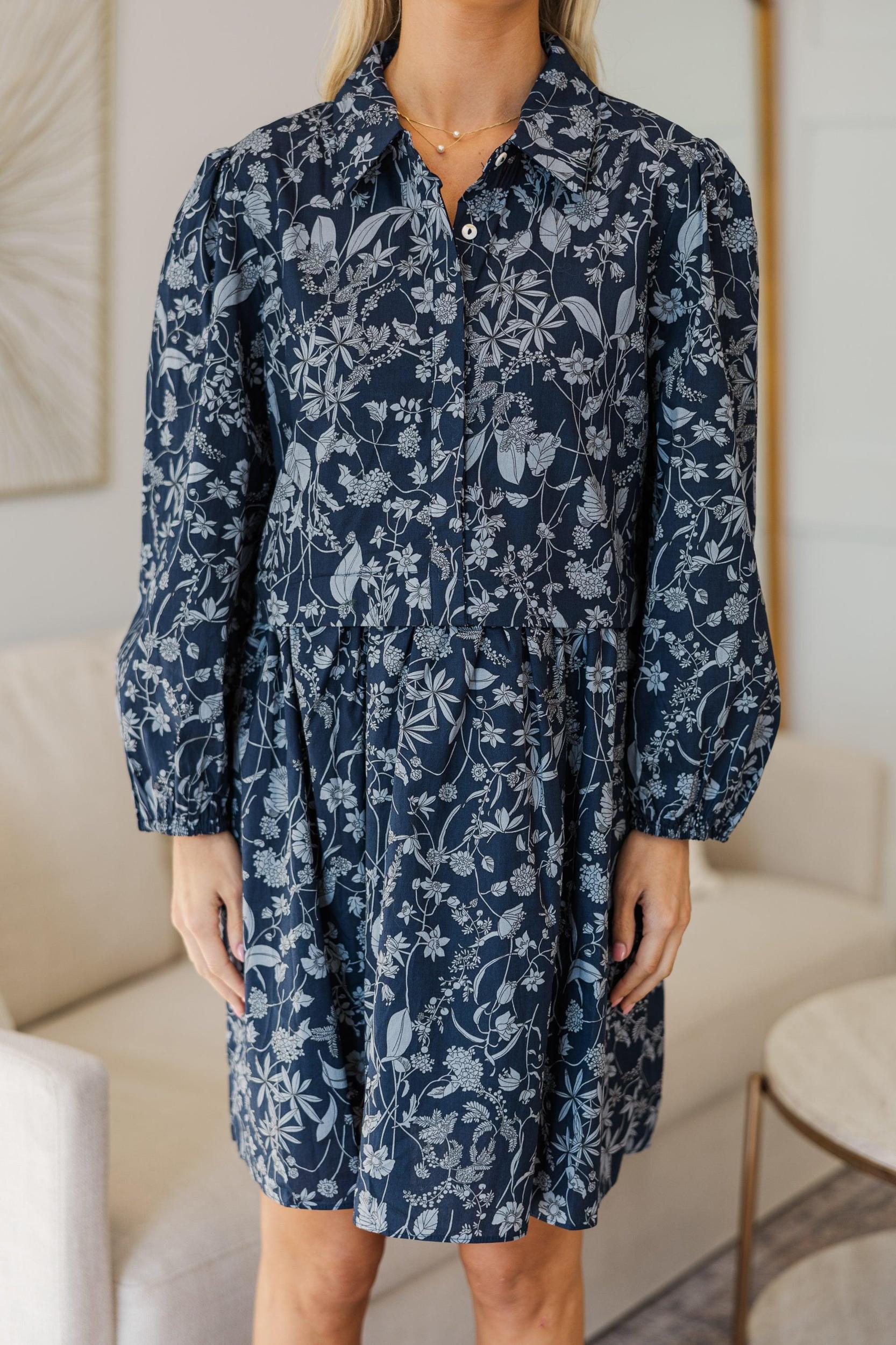 NURSING COLLECTION: Lots Of Love Navy Blue Floral Shirt Dress Female Product Image