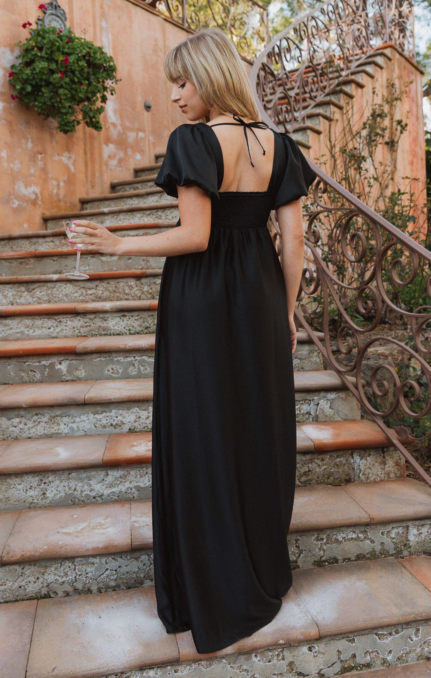 Nora Maxi Dress ~ Black Luxe Satin Product Image