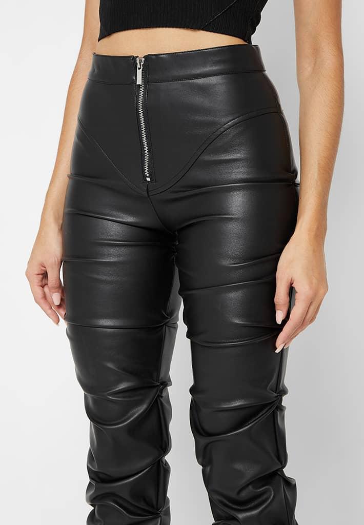 Tacked Leather Flared Trousers - Black Female Product Image